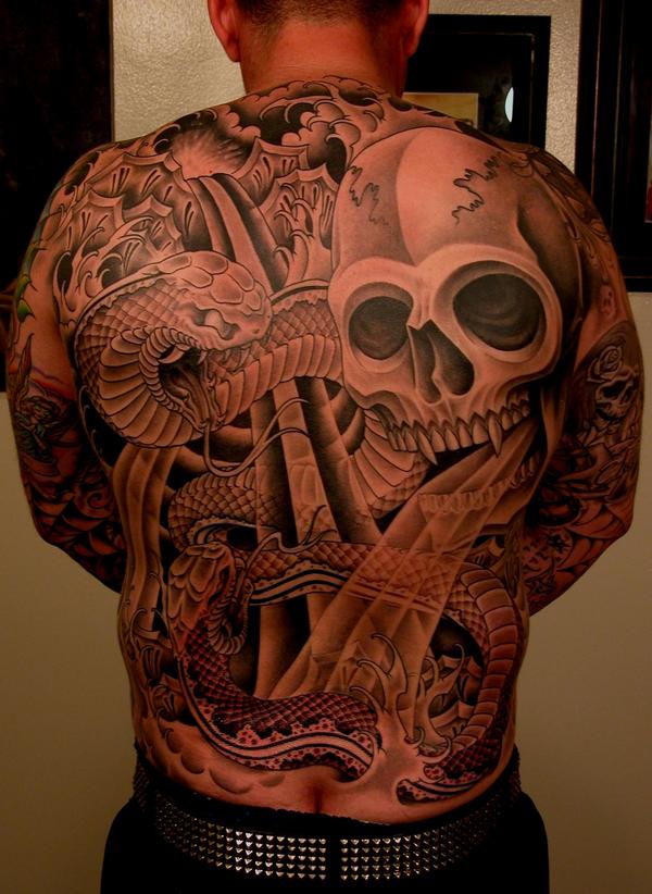 Tattoo Blog Uncategorized Tim Hendricks skull back tattoo picture